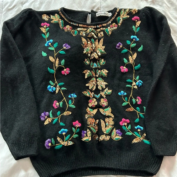 Cristina vintage Sequined Embroidered Sweater - Picture 1 of 7